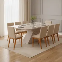 DI PORETTI - Juego de comedor Sofia 8 Sillas Mesa Rectangular 200x81,5x100 cm Blanco
