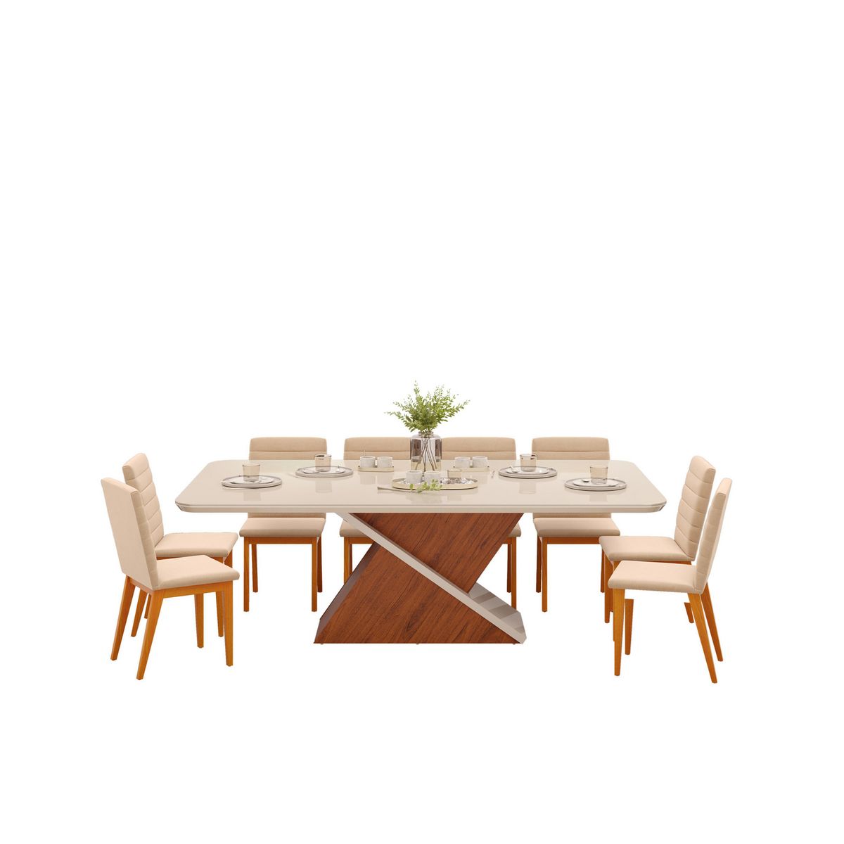 DI PORETTI - Juego de comedor Zafira 8 Sillas Mesa Rectangular 200x81,5x100 cm Blanco