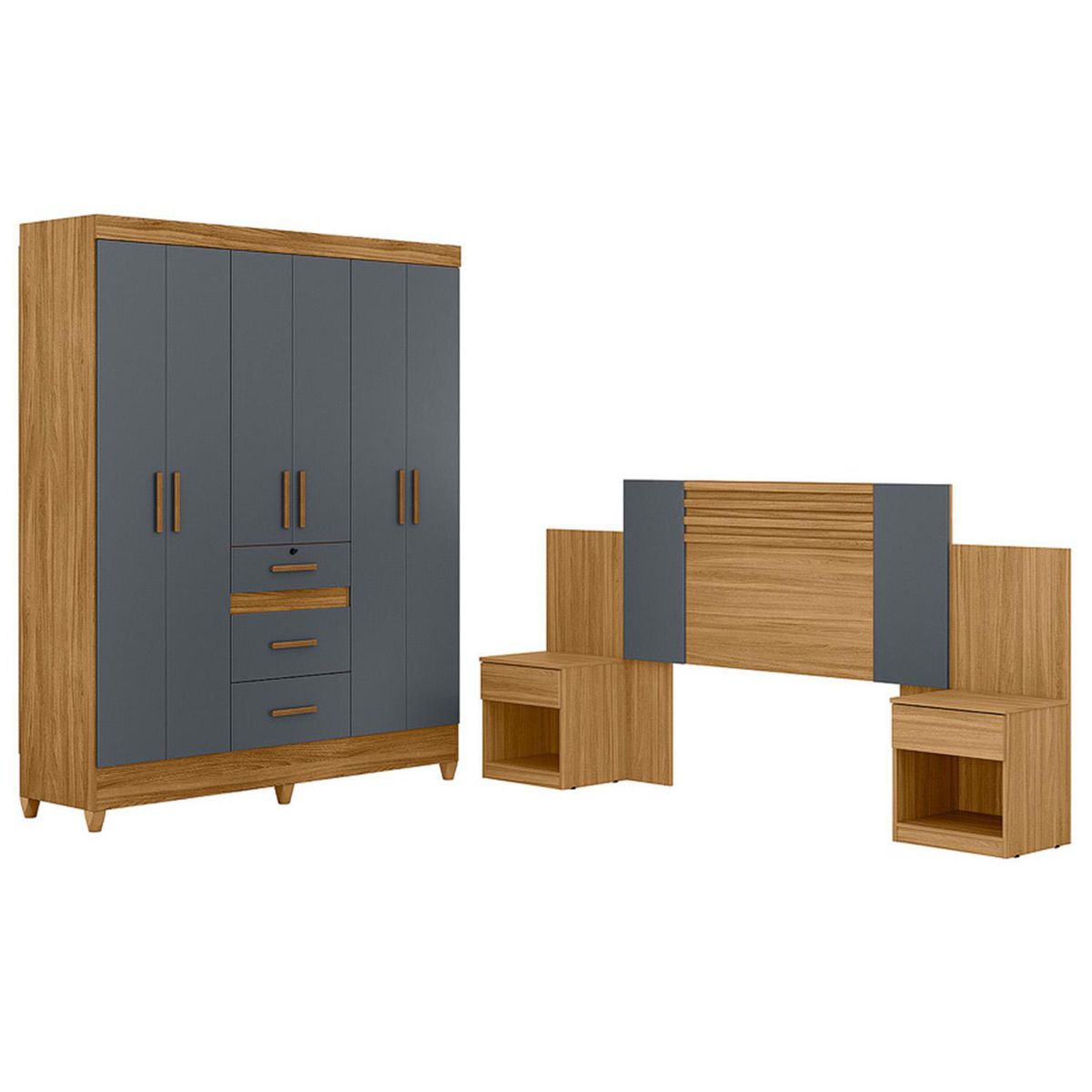 DI PORETTI - Combo Closet Itatiba 6 Puerta(s) 3 Cajón(es) Gris + Respaldo