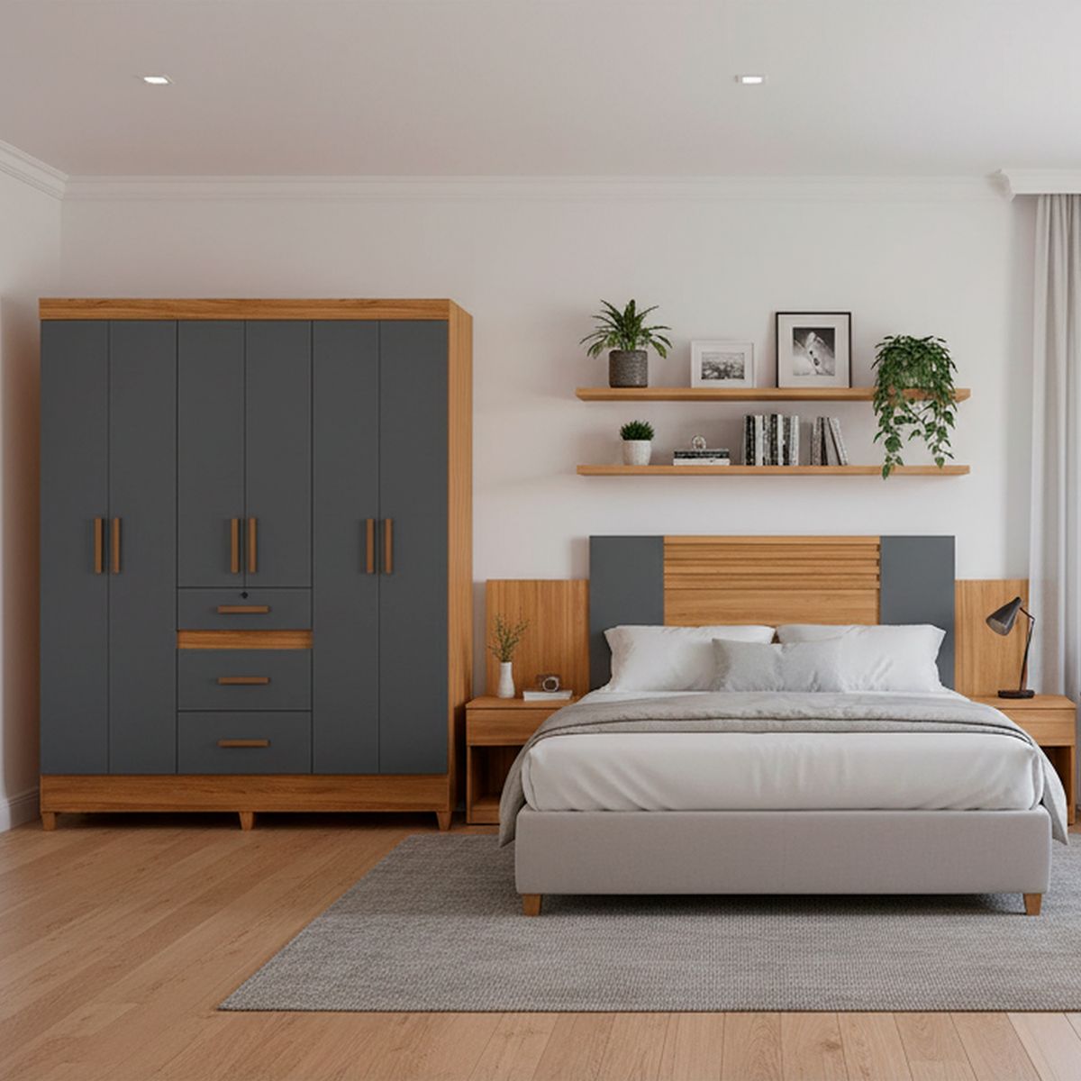 DI PORETTI - Combo Closet Itatiba 6 Puerta(s) 3 Cajón(es) Gris + Respaldo