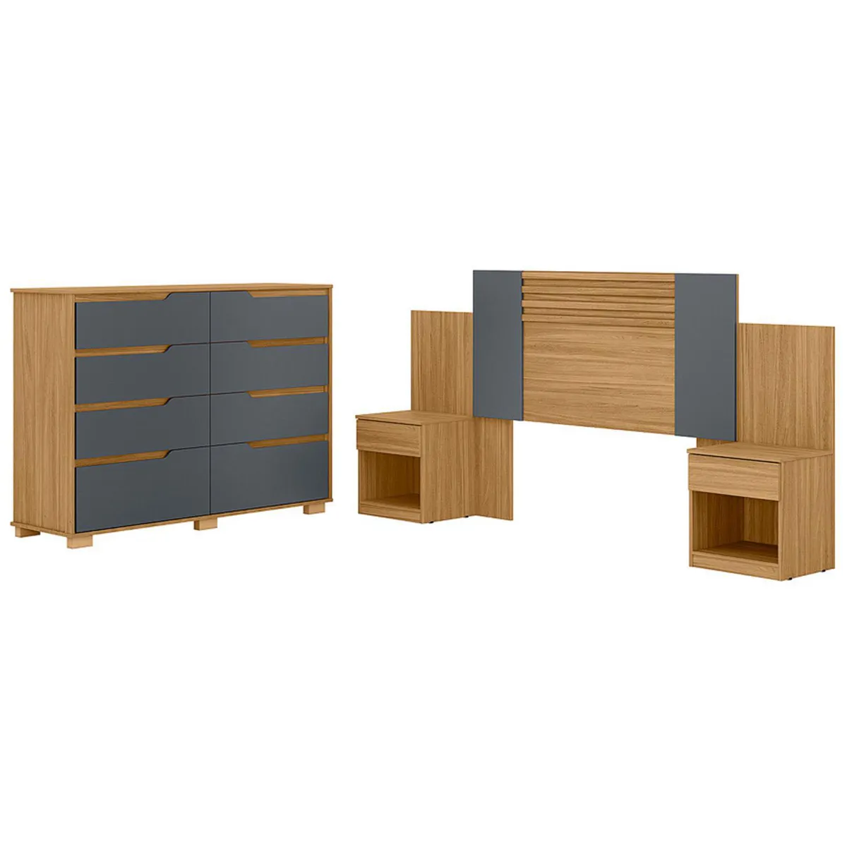 DI PORETTI - Combo Cómoda Georgia 8 Cajón(es) Gris + Respaldo