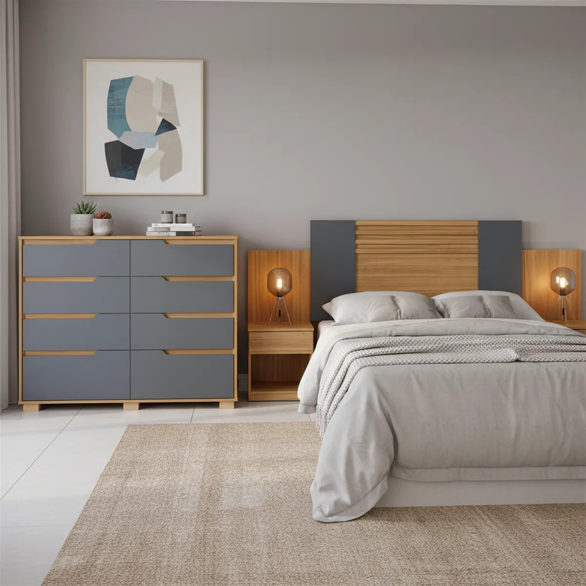 DI PORETTI - Combo Cómoda Georgia 8 Cajón(es) Gris + Respaldo