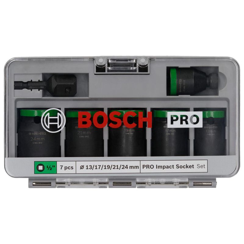 BOSCH - Juego de Dados PRO Impact encastre corto 1/2", 7un