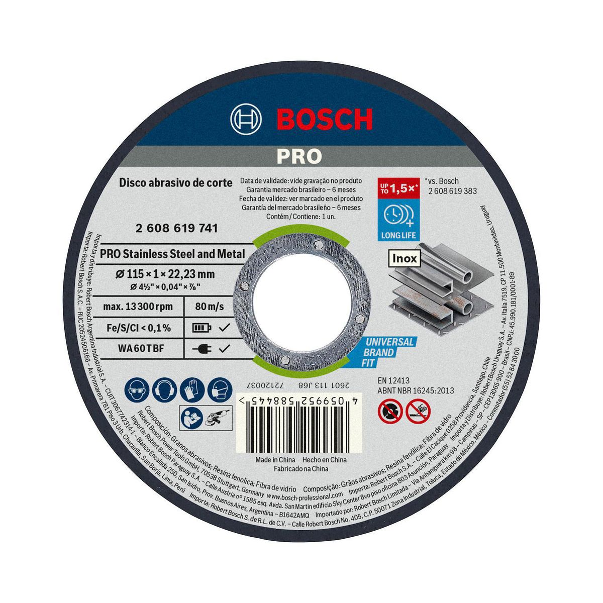 BOSCH - Disco de corte inox 4,5" x 1mm