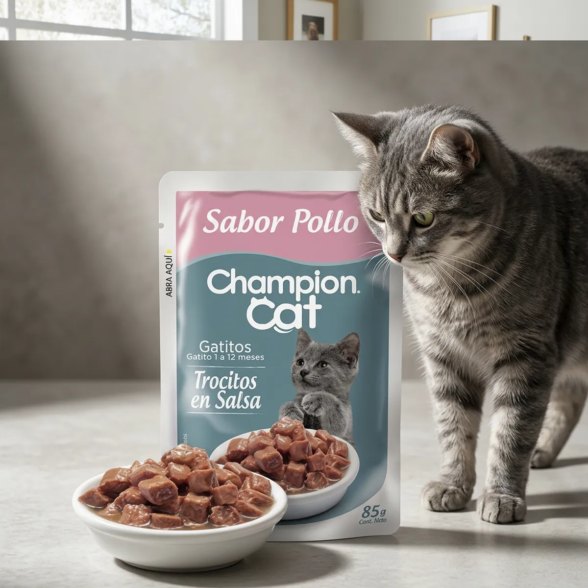 CHAMPION CAT - Alimento húmedo gatito para Gato Cachorro Pollo 