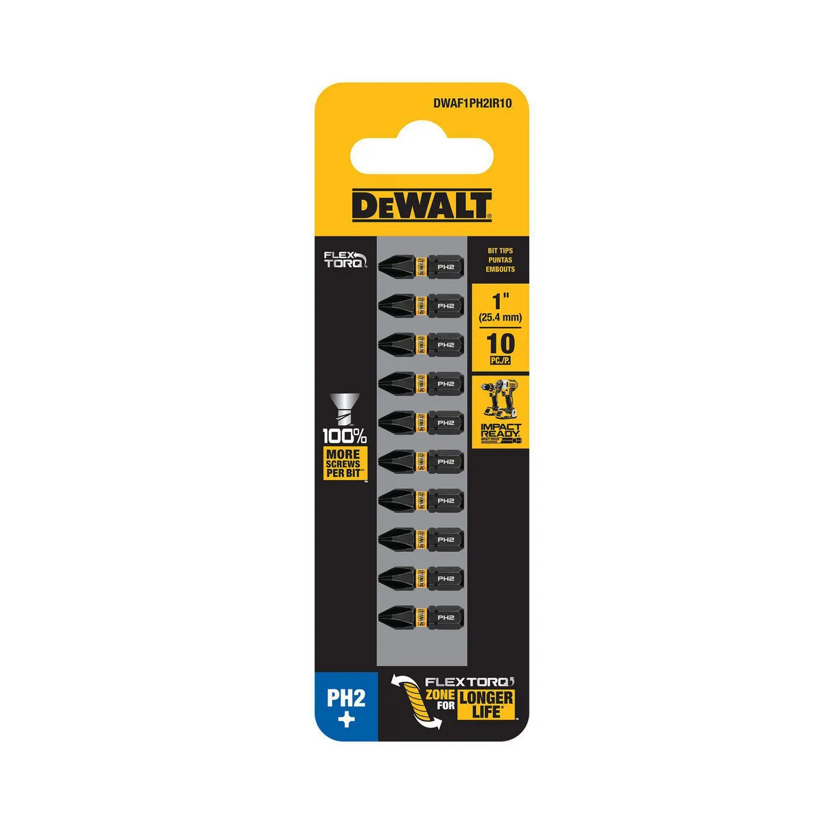 DEWALT - Set 10 Puntas 1" Ph2 Flextorq