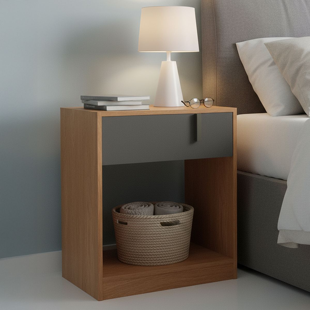 ONESSTA - Velador 1 Cajón(es) Melissa 45x60x33 cm Xingu/grafito