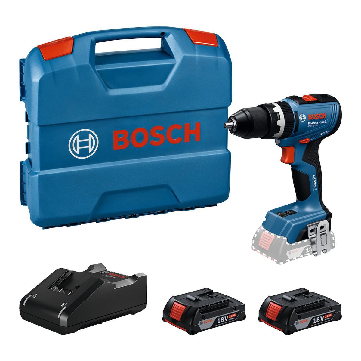 BOSCH - Taladro Percutor Bosch GSB 18V-65 + 2 Baterías 2Ah + Cargador
