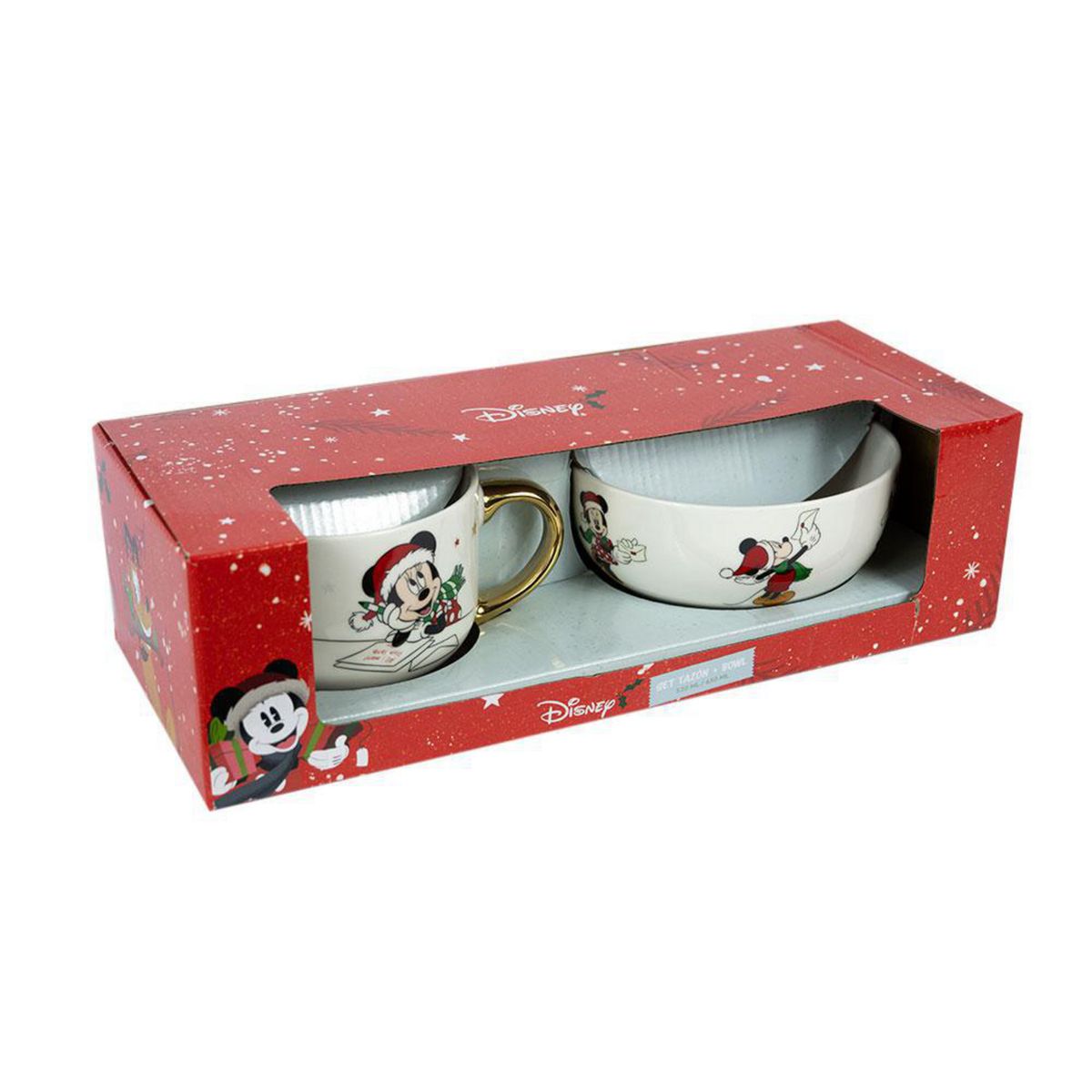 DISNEY - Set Tazón + Bowl 520 ml Cerámica Navidad Disney Blanco