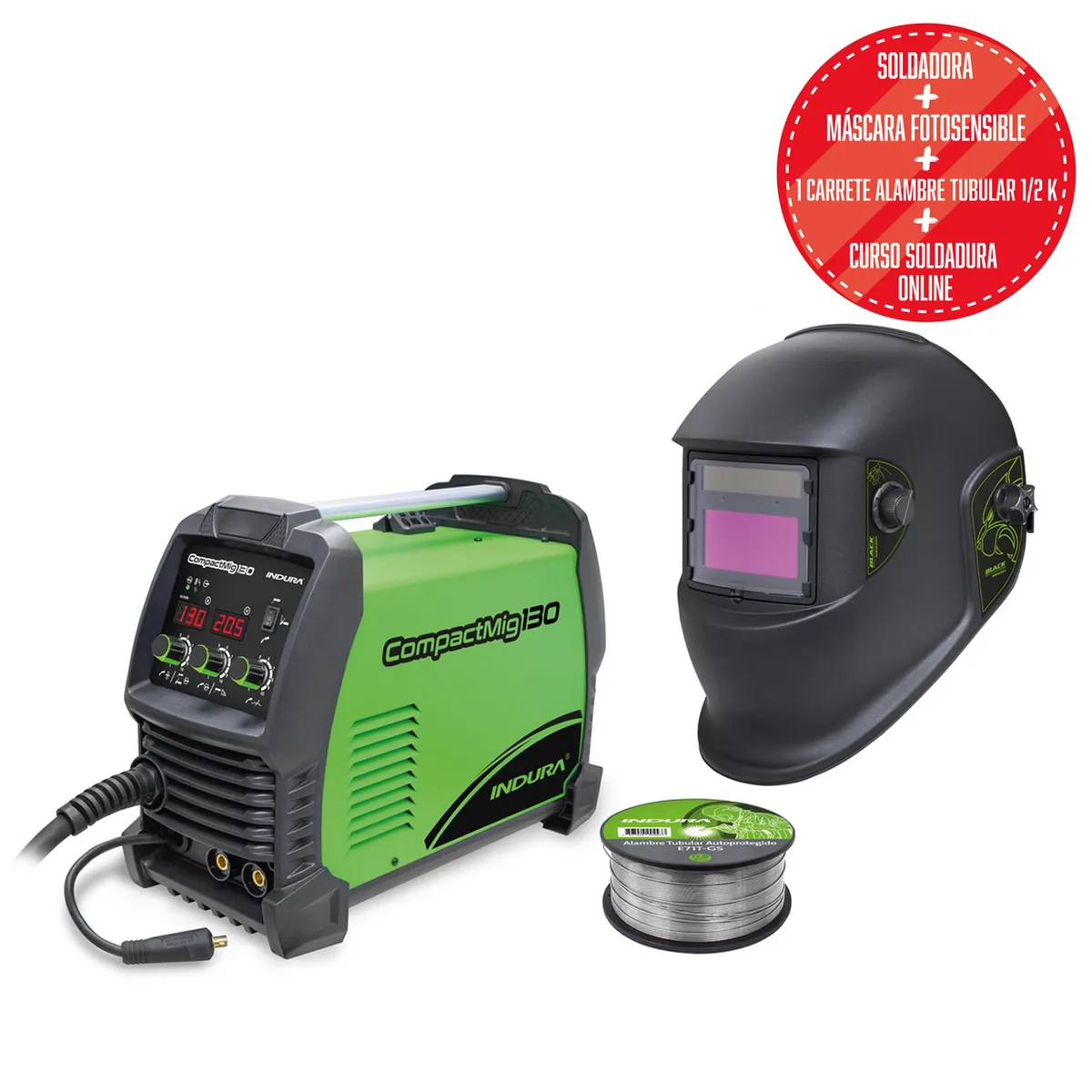 INDURA - Soldadora Multiproceso MIG /Fluxcore Arco manual/TIG 130 A + Máscara