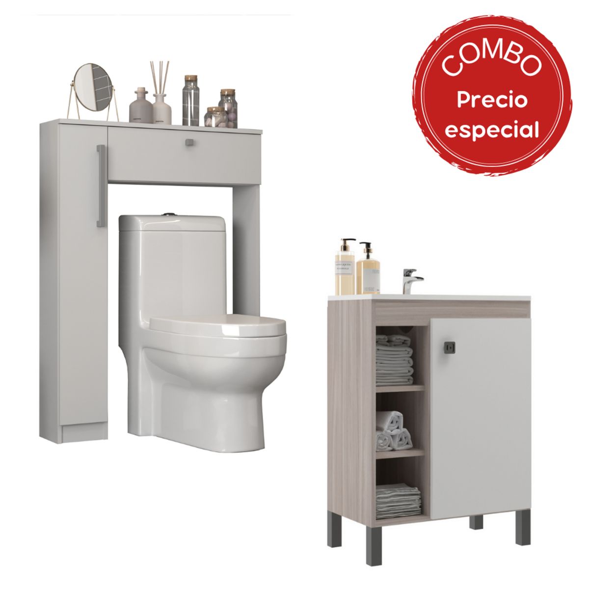 MOBILFRANK - Combo mueble de baño con lavamanos + Organizador WC Malbec blanco