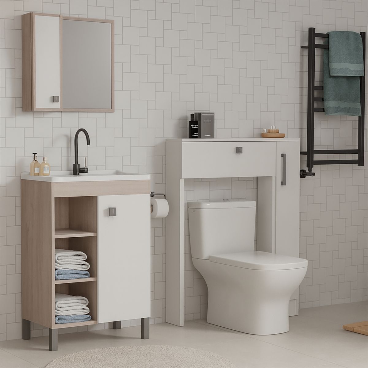MOBILFRANK - Combo mueble de baño con lavamanos + Organizador WC Malbec blanco