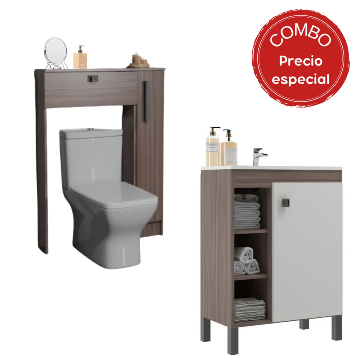 MOBILFRANK - Combo mueble de baño con lavamanos + Organizador WC café