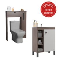 Combo mueble de baño con lavamanos + Organizador WC café
