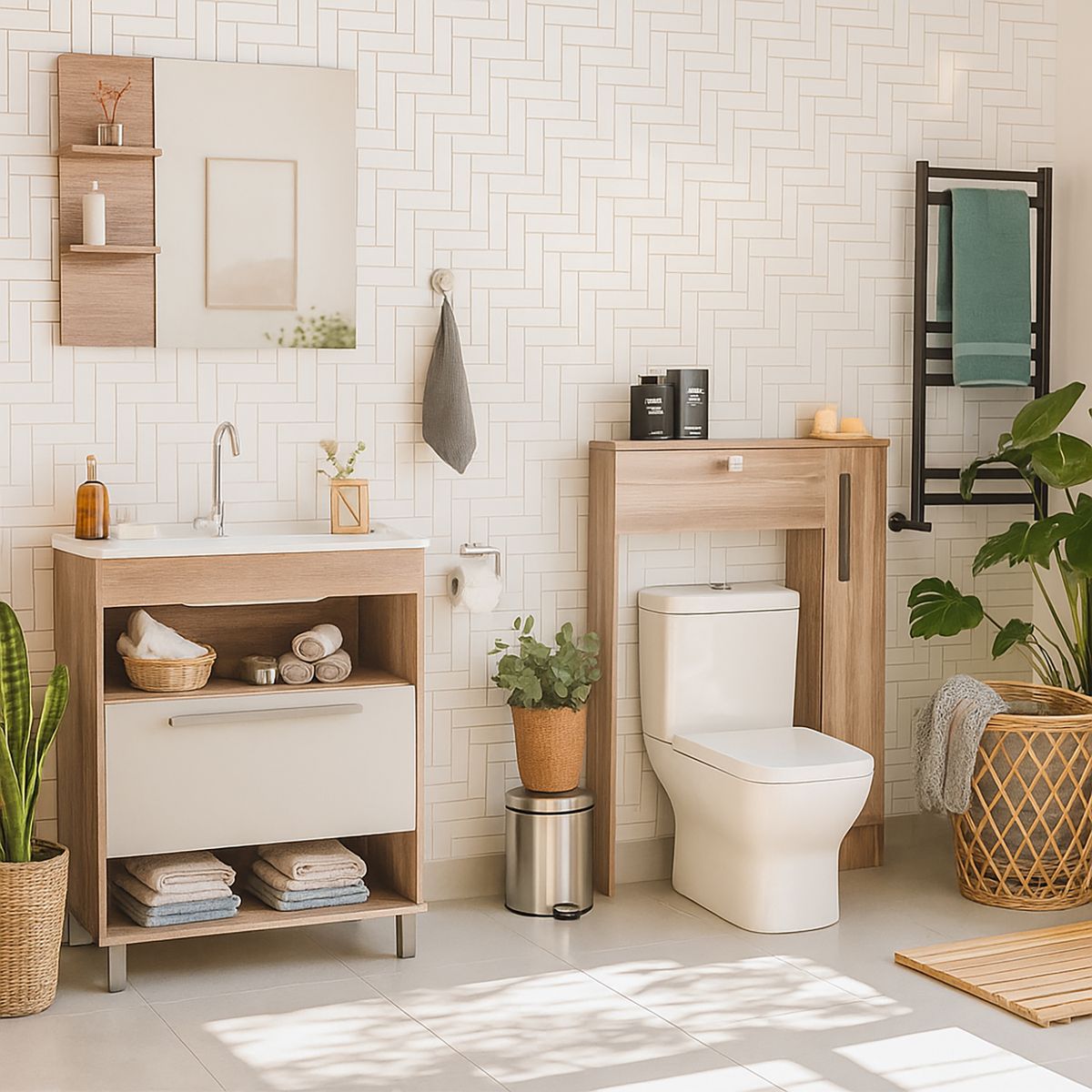 MOBILFRANK - Combo mueble de baño con lavamanos 1 puerta + Organizador WC smoke