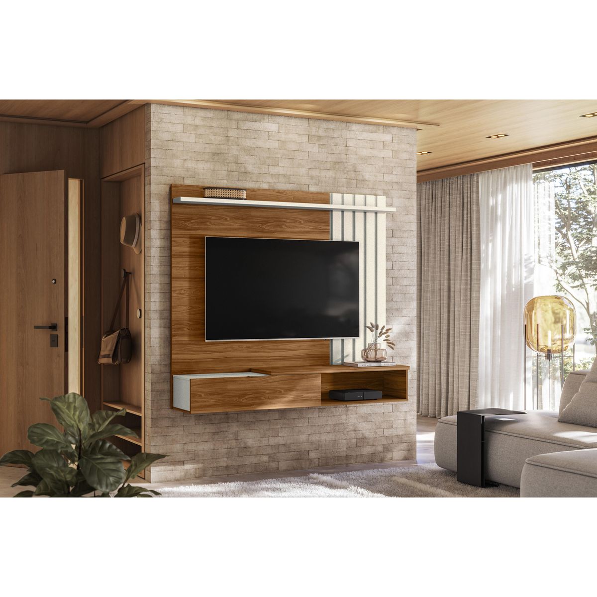 EXIT - Panel TV 65 " Home Vegas Canela/Blanco 160x138x31.2 cm