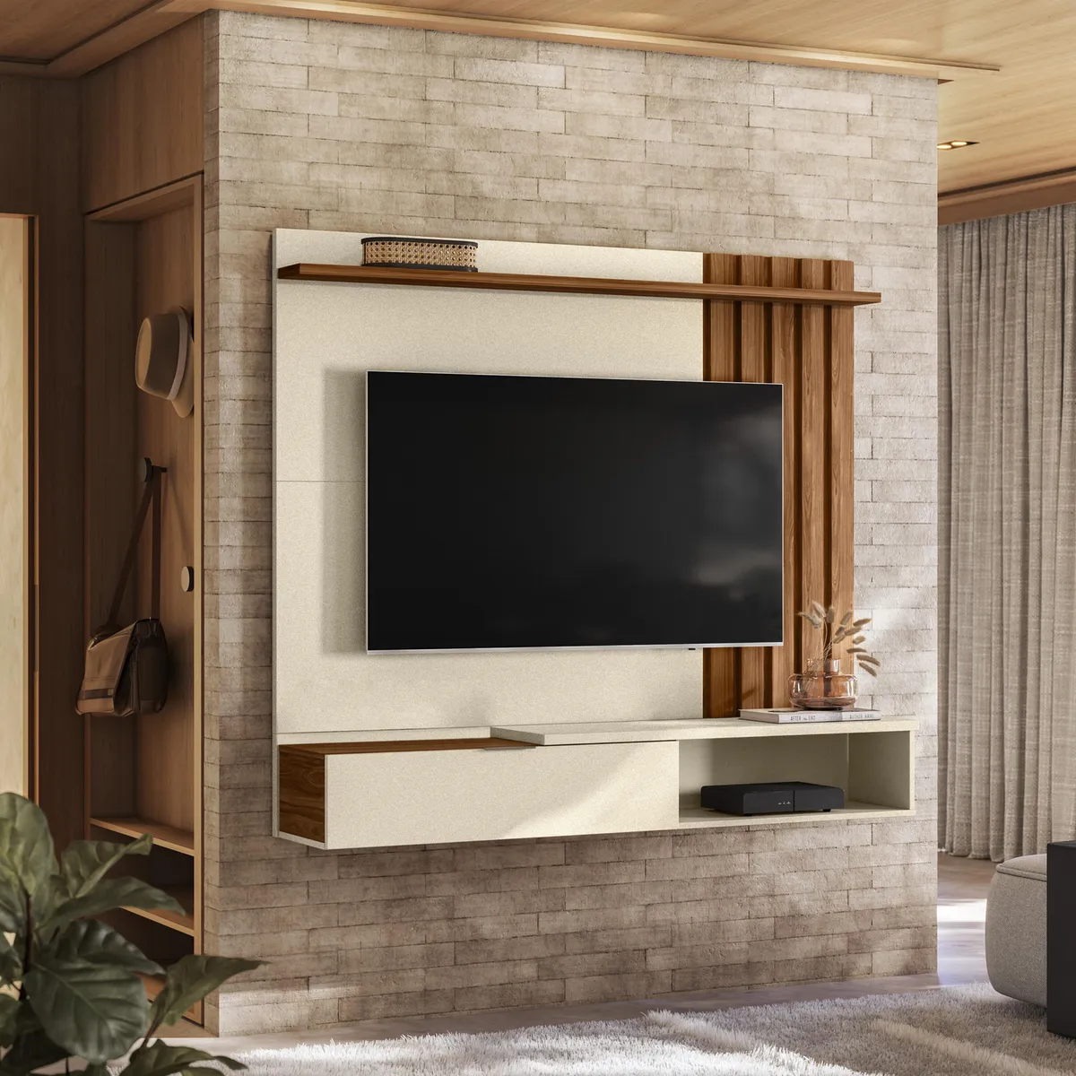 EXIT - Panel TV 65 " Home Vegas Blanco/Canela 160x138x31.2 cm