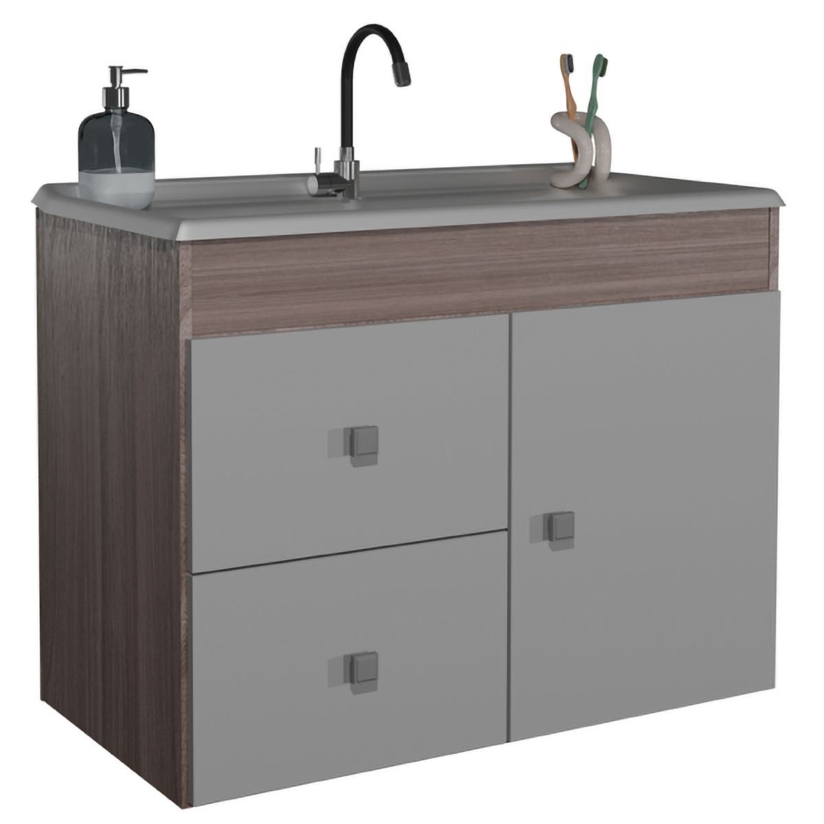 MOBILFRANK - Mueble de baño 9007SB Café Smoke y Blanco 80x60x40 cm