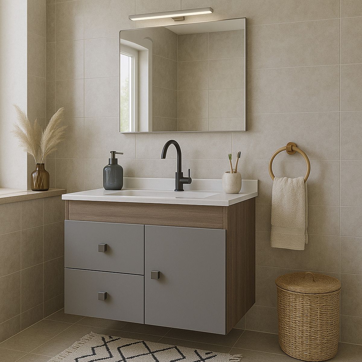 MOBILFRANK - Mueble de baño 9007SB Café Smoke y Blanco 80x60x40 cm