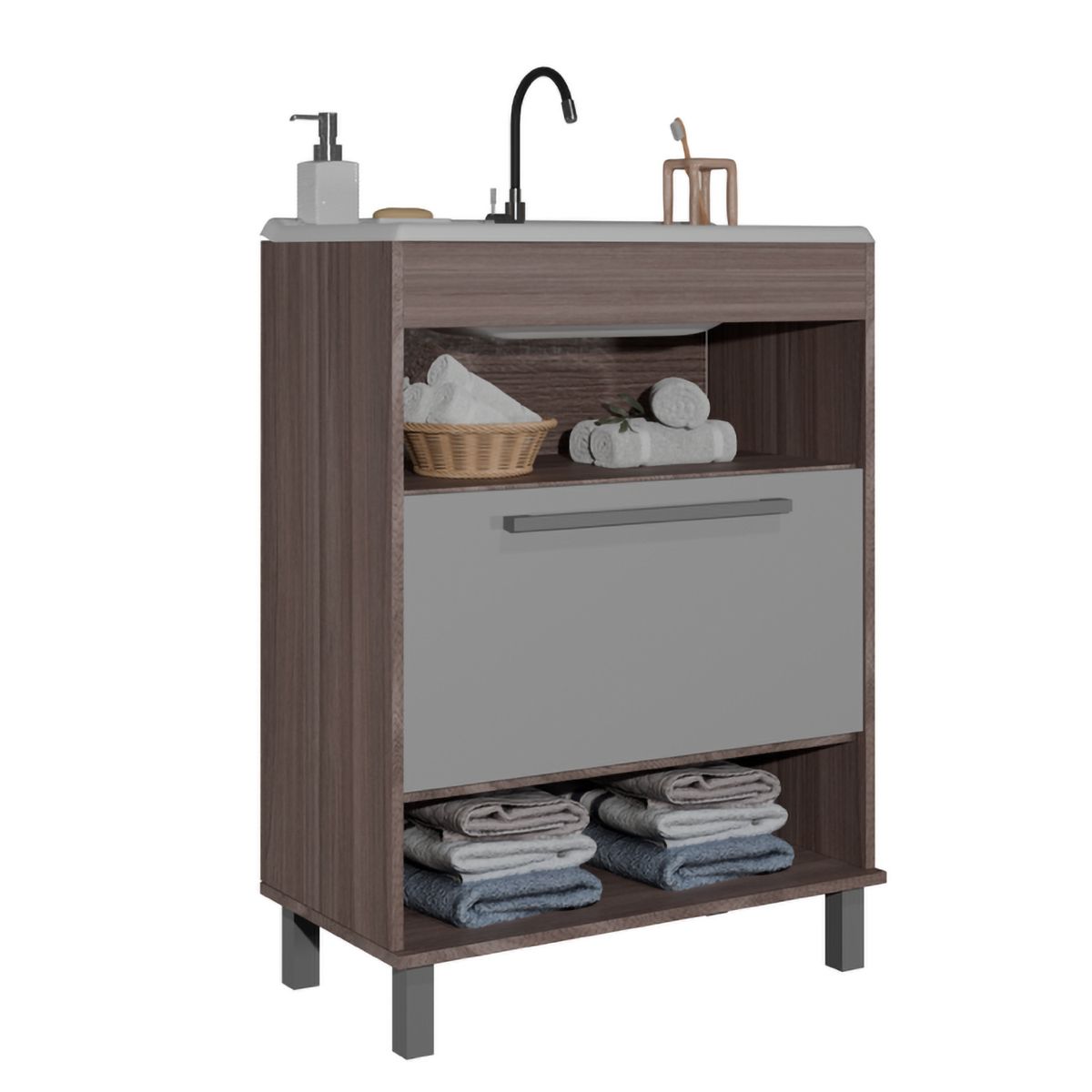 MOBILFRANK - Mueble de baño 9003SB Café Smoke y Blanco 60x80x37 cm