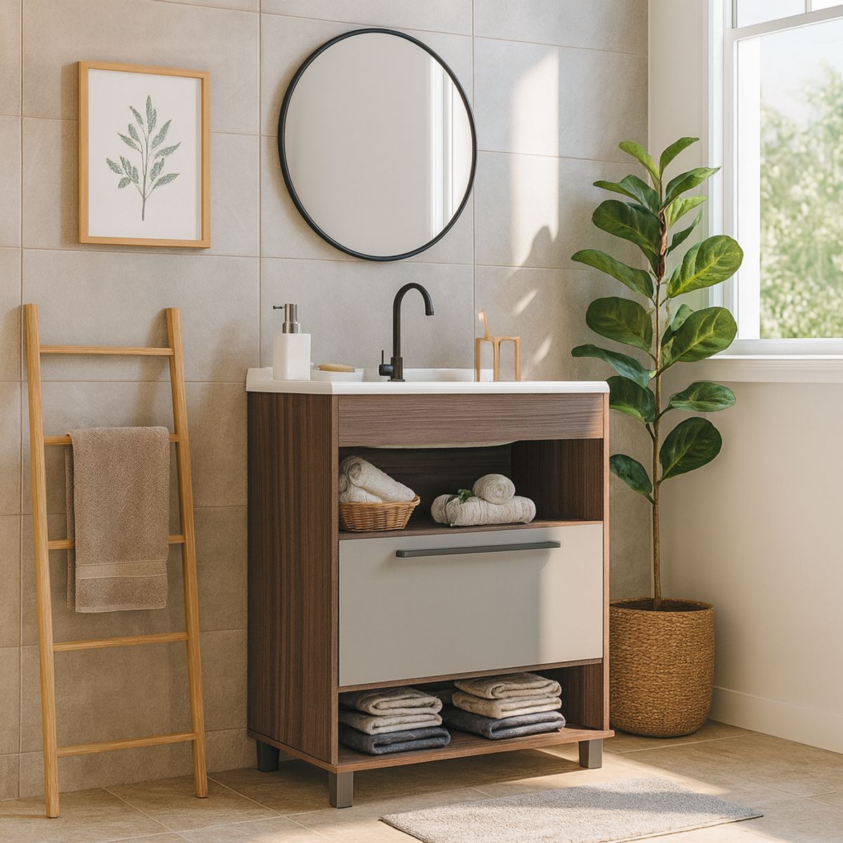 MOBILFRANK - Mueble de baño 9003SB Café Smoke y Blanco 60x80x37 cm