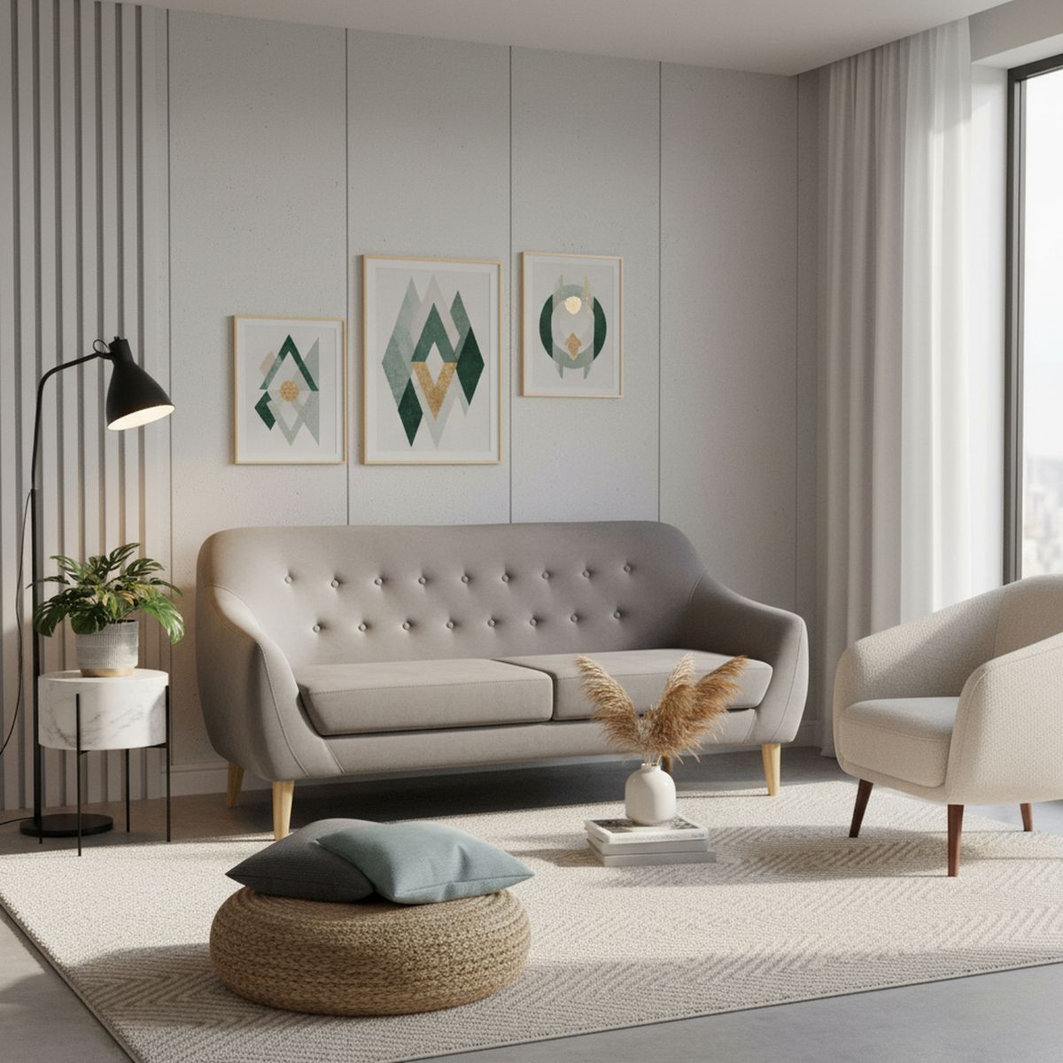 MASEL - Sofá 3 cuerpos Norway 185x90x87 cm Gris