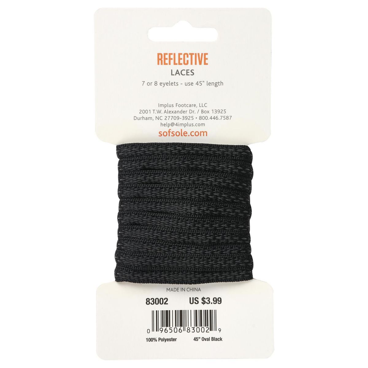 SOFSOLE - Cordón Ovalado De 45” Negro Con Reflectante Negro