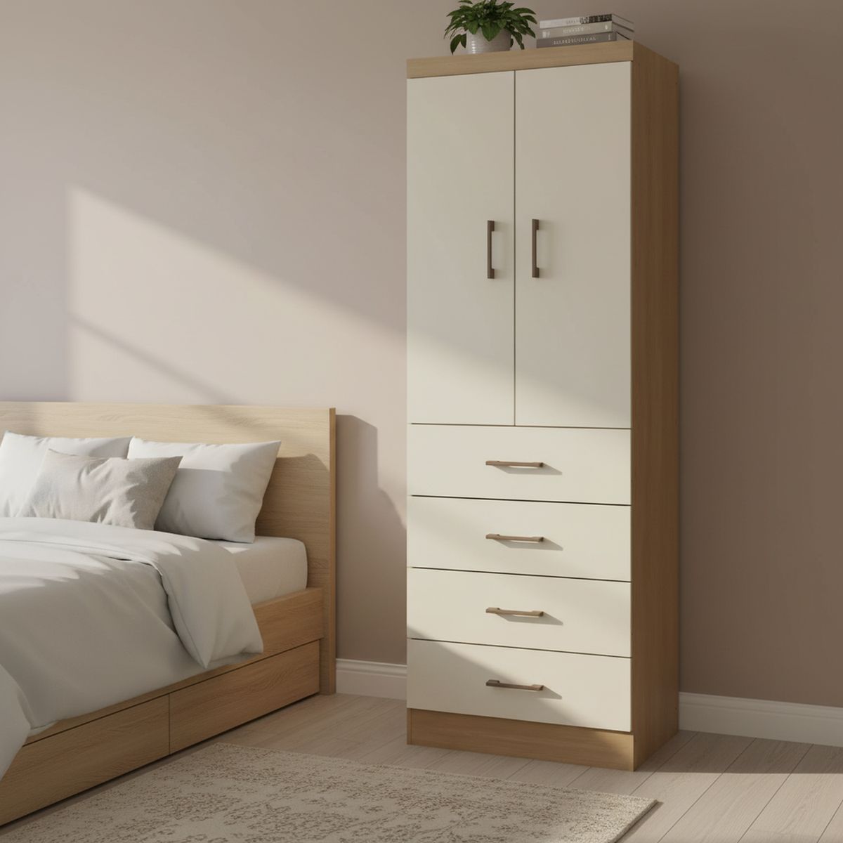 EXIT - Closet 2 Puerta(s) 4 Cajón(es) 62x182x40 cm Roble-beige