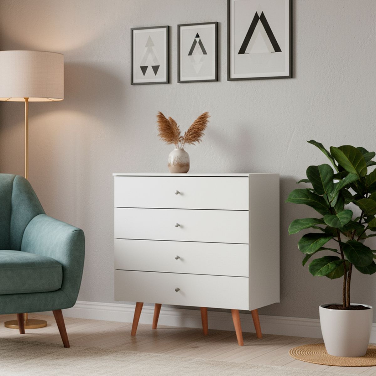 EXIT - Cómoda 4 Cajón(es) con Patas 90x99.5x47 cm Blanco