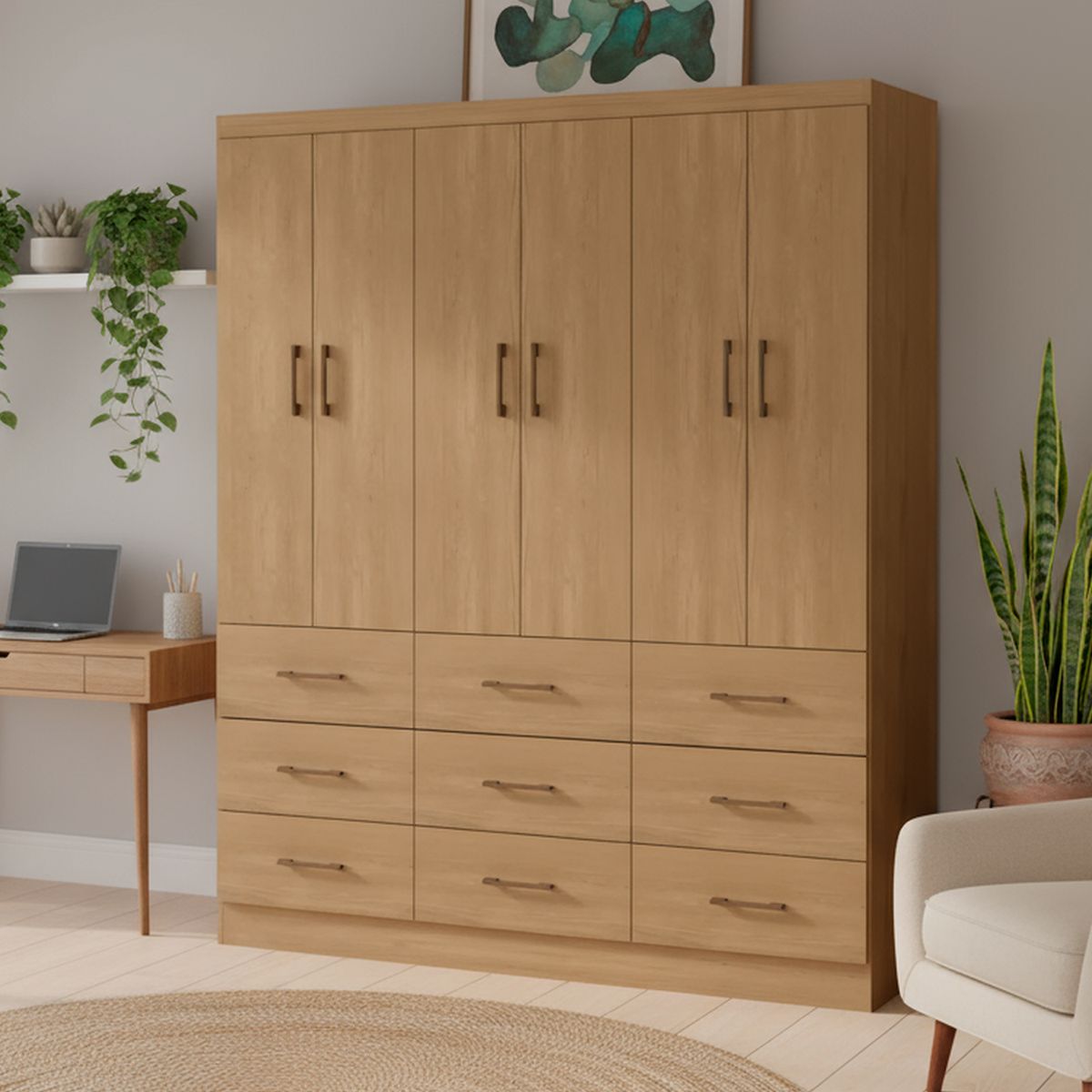 EXIT - Clóset 6 Puerta(s) 9 Cajón(es) 150x182x40 cm Roble
