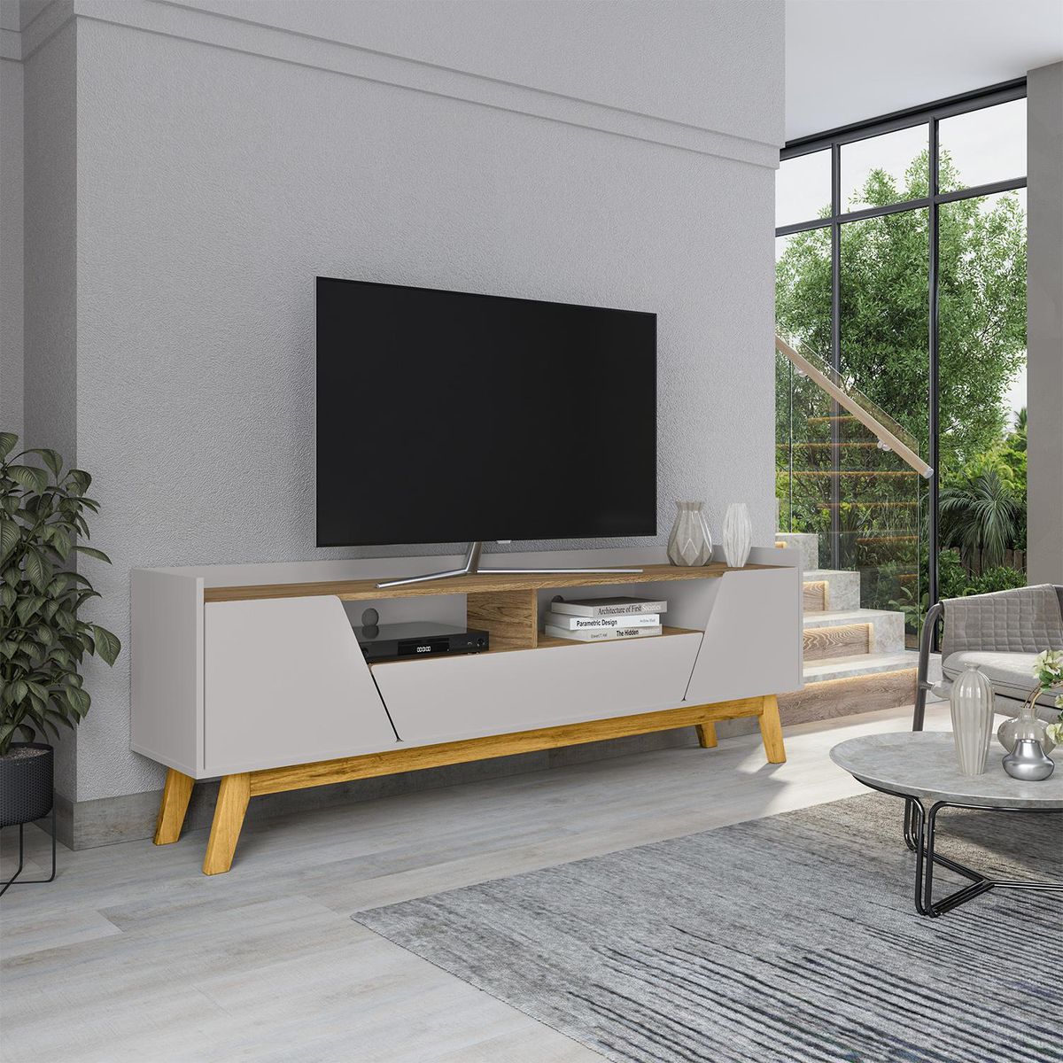 HOGA - Rack TV 75 " Hoga Florencia Blanco invierno 180x60x36 cm