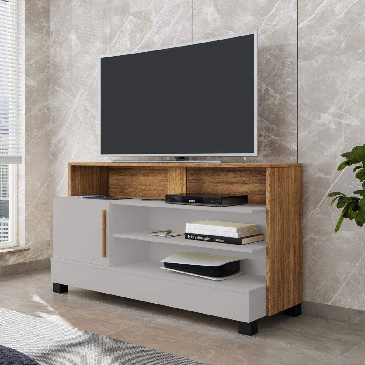 HOGA - Rack TV 48 " Hoga Pipa Blanco invierno 108x61x40 cm