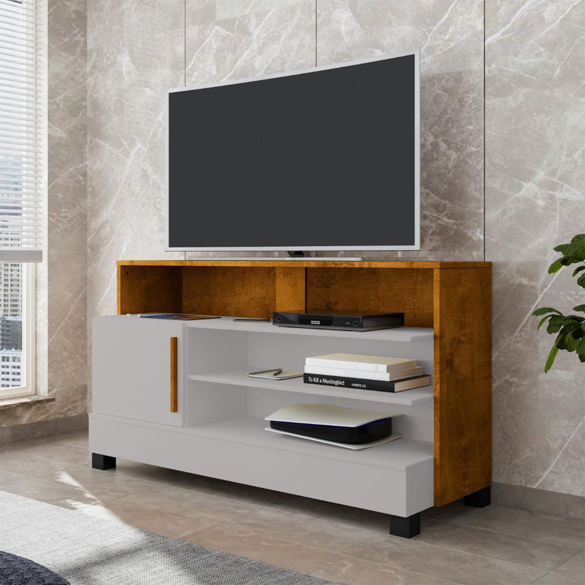 HOGA - Rack TV 48 " Hoga Pipa Blanco invierno 108x61x40 cm