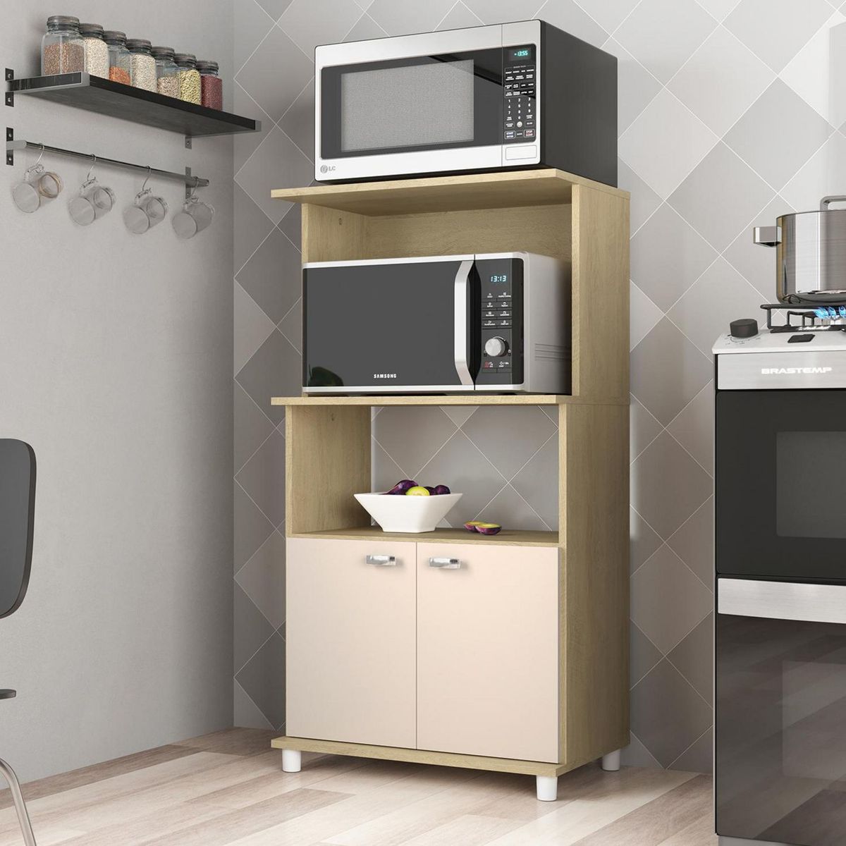 ALTAVISION - Mueble de cocina Dallas multiuso 4 niveles almacenamiento carvalho