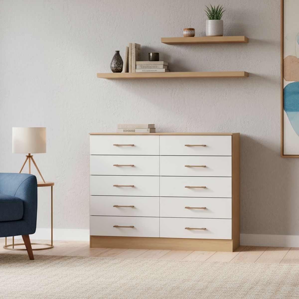 EXIT - Cómoda 10 Cajón(es) 117x92.2x40 cm Blanco/Roble