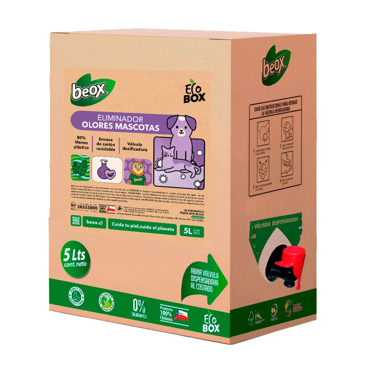 BEOX - Eliminador Destructor Olores Mascotas Ecobox 5 Litros