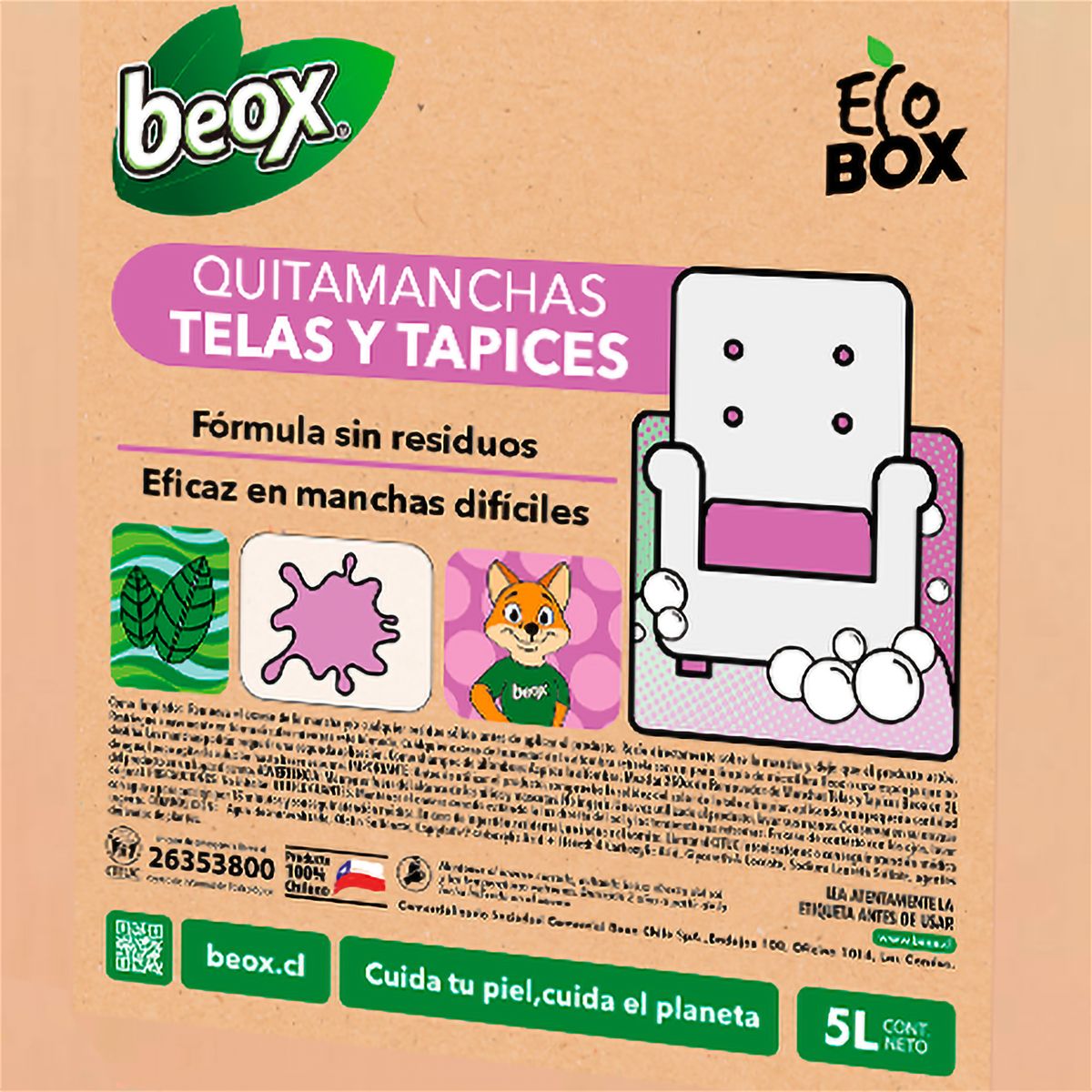 BEOX - Removedor Quitamanchas Telas y Tapices Ecobox 5 Litros