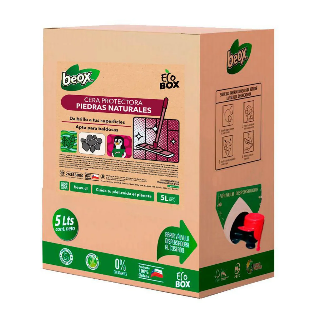 BEOX - Cera Piso Baldosas Piedras Naturales Ecobox 5 Litros