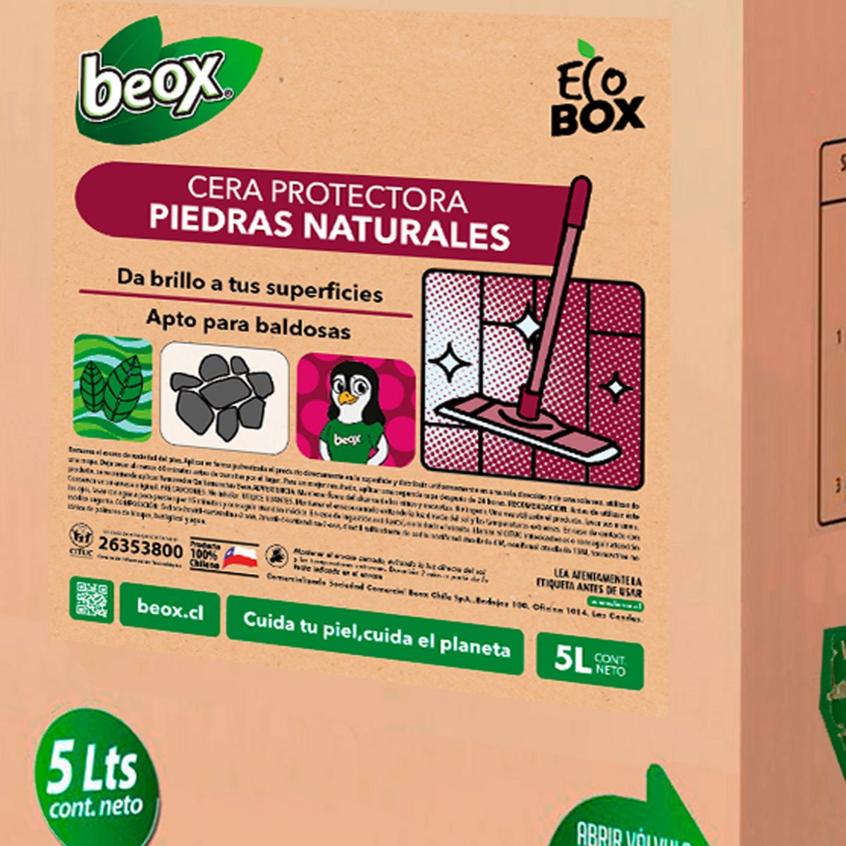 BEOX - Cera Piso Baldosas Piedras Naturales Ecobox 5 Litros