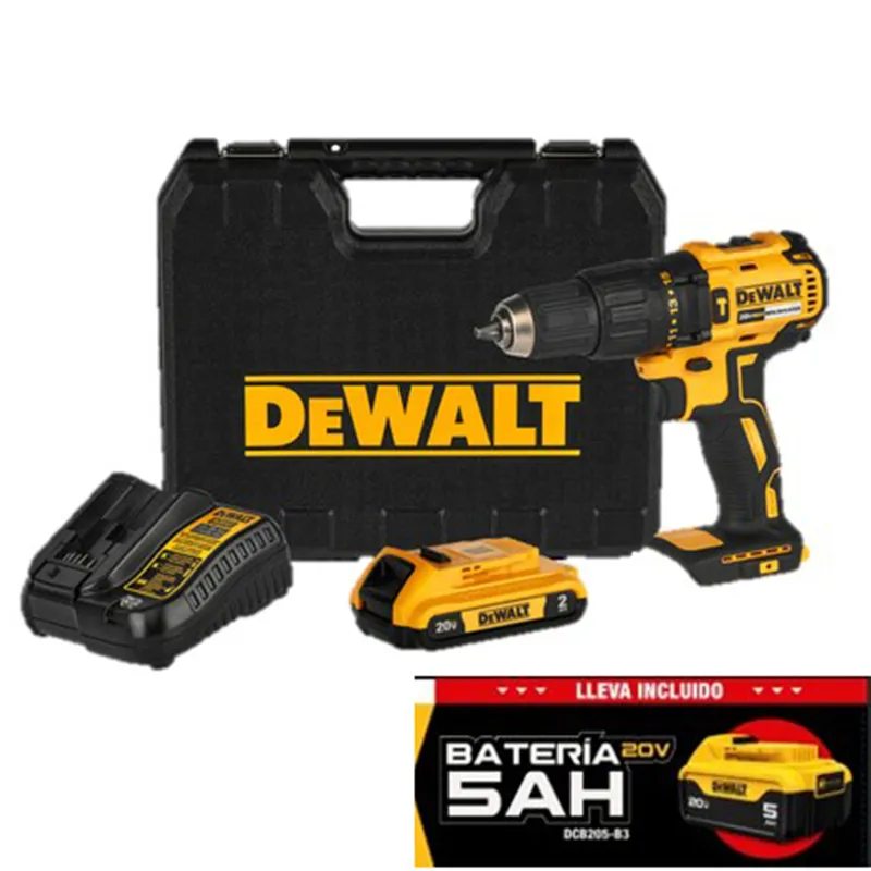 DEWALT - Taladro Inalámbrico Percutor 13 mm 20 V + Cargador + Batería 5 Ah