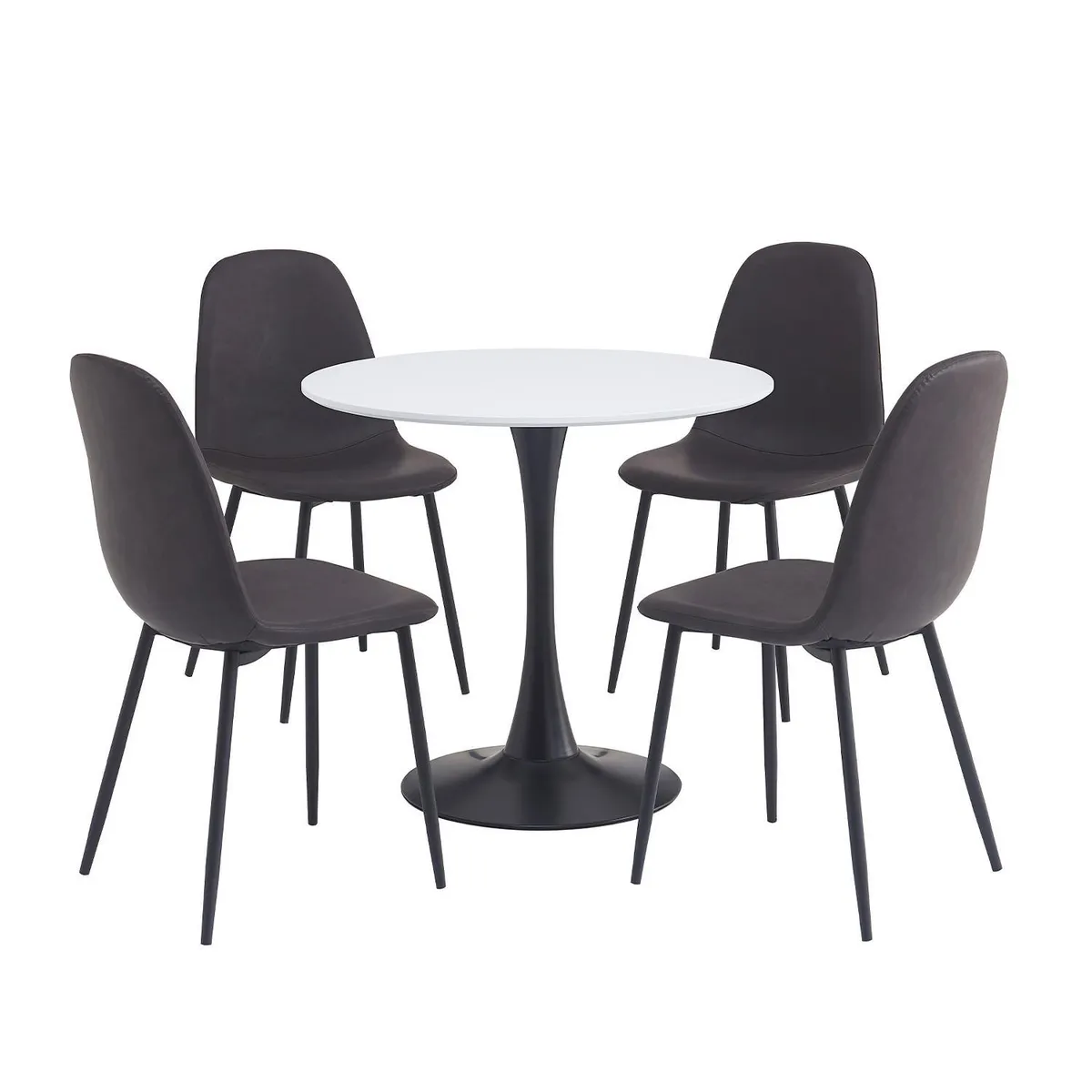 JUST HOME COLLECTION - Juego de comedor Saona 4 Sillas Mesa Redonda 80x76x80 cm Blanca y negro
