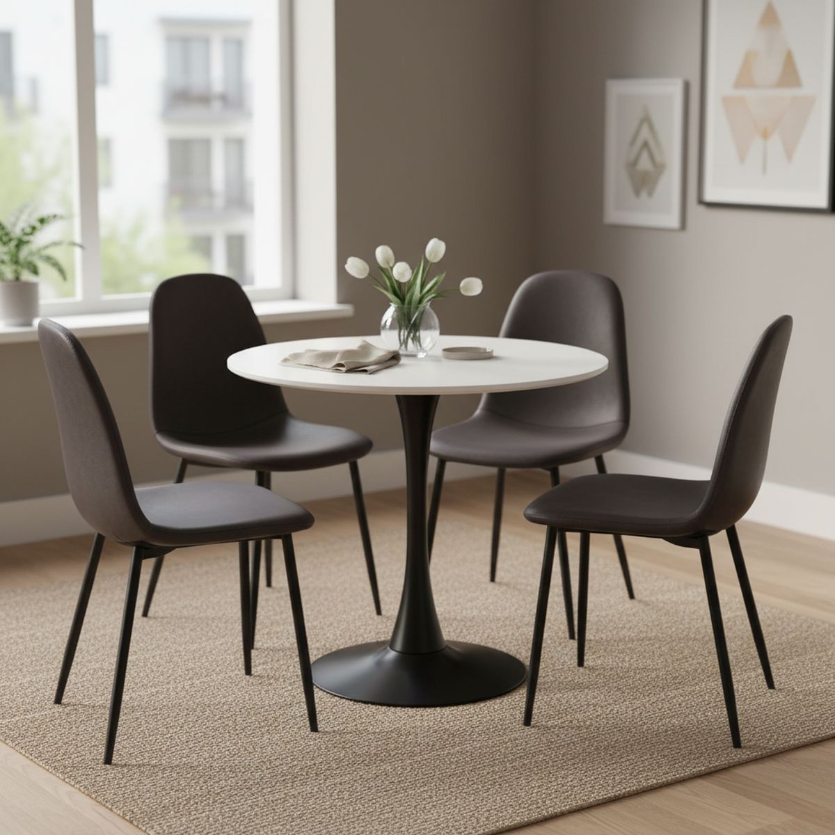 JUST HOME COLLECTION - Juego de comedor Saona 4 Sillas Mesa Redonda 80x76x80 cm Negro