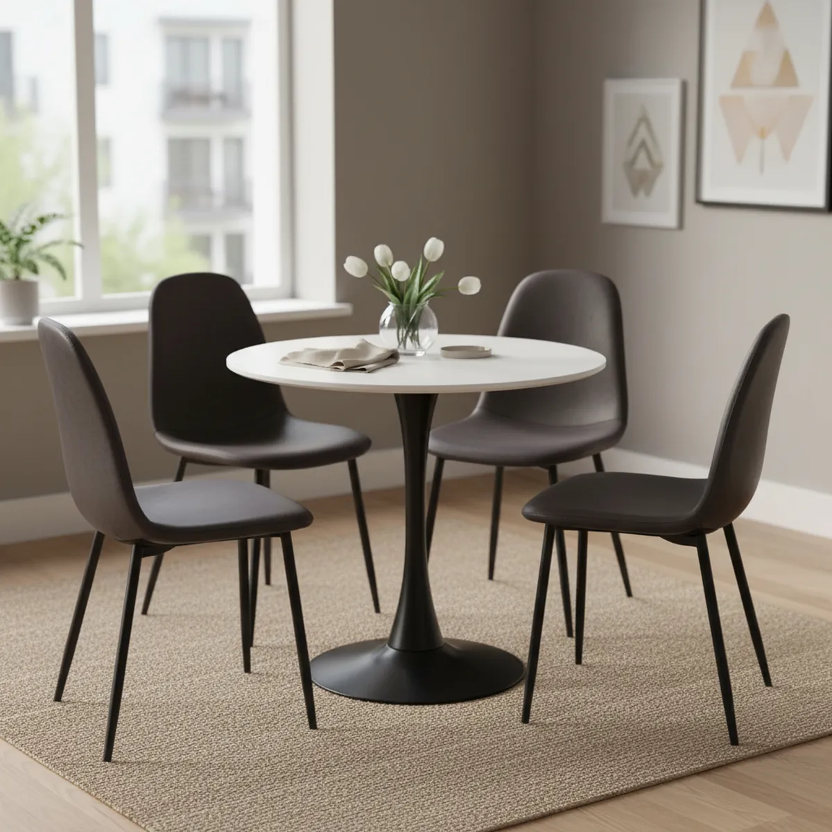 JUST HOME COLLECTION - Juego de comedor Saona 4 Sillas Mesa Redonda 80x76x80 cm Negro