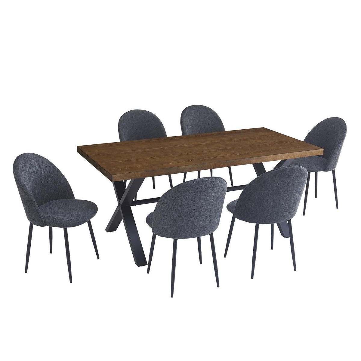 JUST HOME COLLECTION - Juego de comedor Lombok 6 Sillas Mesa Rectangular 90x76x180 cm Café