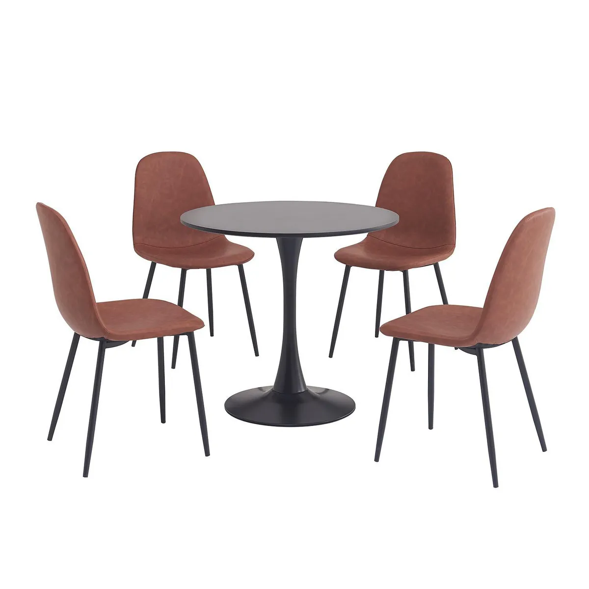 JUST HOME COLLECTION - Juego de comedor Saona 4 Sillas Mesa Redonda 80x76x80 cm Café
