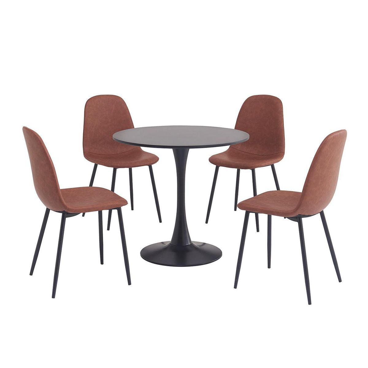 JUST HOME COLLECTION - Juego de comedor Saona 4 Sillas Mesa Redonda 80x76x80 cm Café