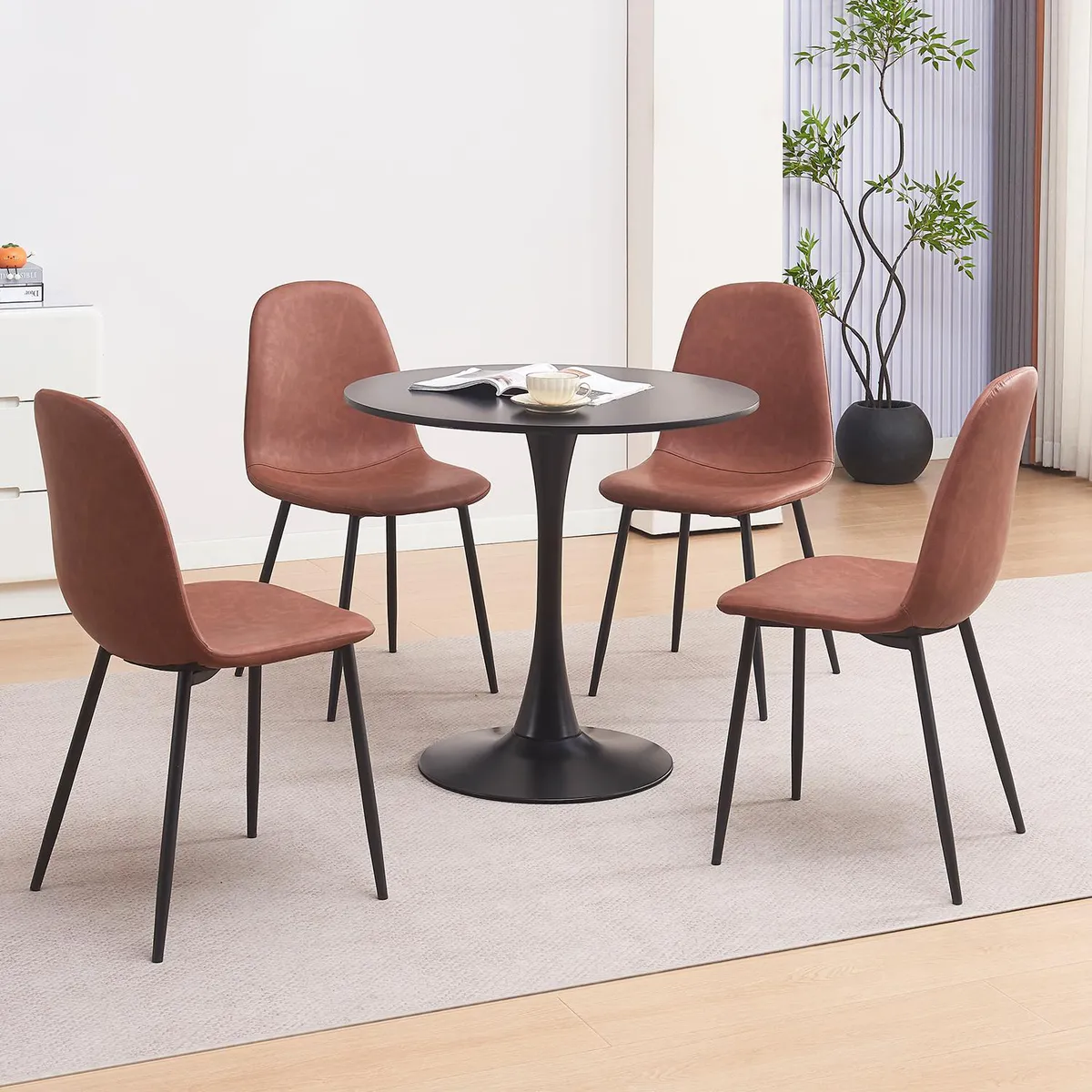 JUST HOME COLLECTION - Juego de comedor Saona 4 Sillas Mesa Redonda 80x76x80 cm Café