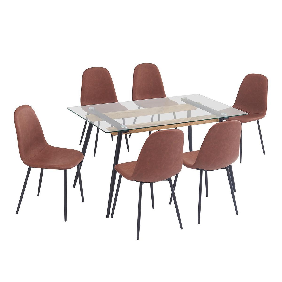 JUST HOME COLLECTION - Juego de comedor Creta 6 Sillas Mesa Rectangular 80X76X140 cm Transparente