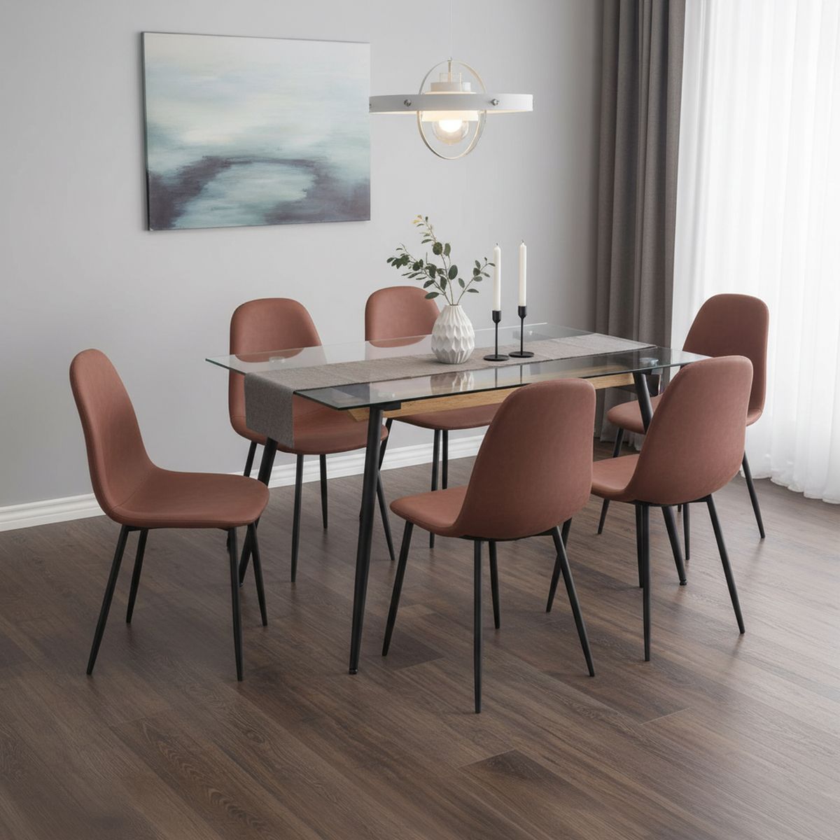 JUST HOME COLLECTION - Juego de comedor Creta 6 Sillas Mesa Rectangular 80X76X140 cm Transparente