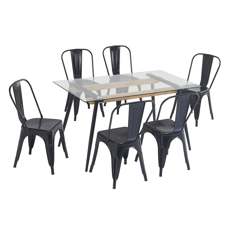 JUST HOME COLLECTION - Juego de Comedor Mykonos 6 Sillas Mesa Rectangular 80x76x140 cm Transparente